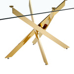TEMPERED CLEAR GLASS GOLDEN LEG DINNING TABLE 63"
