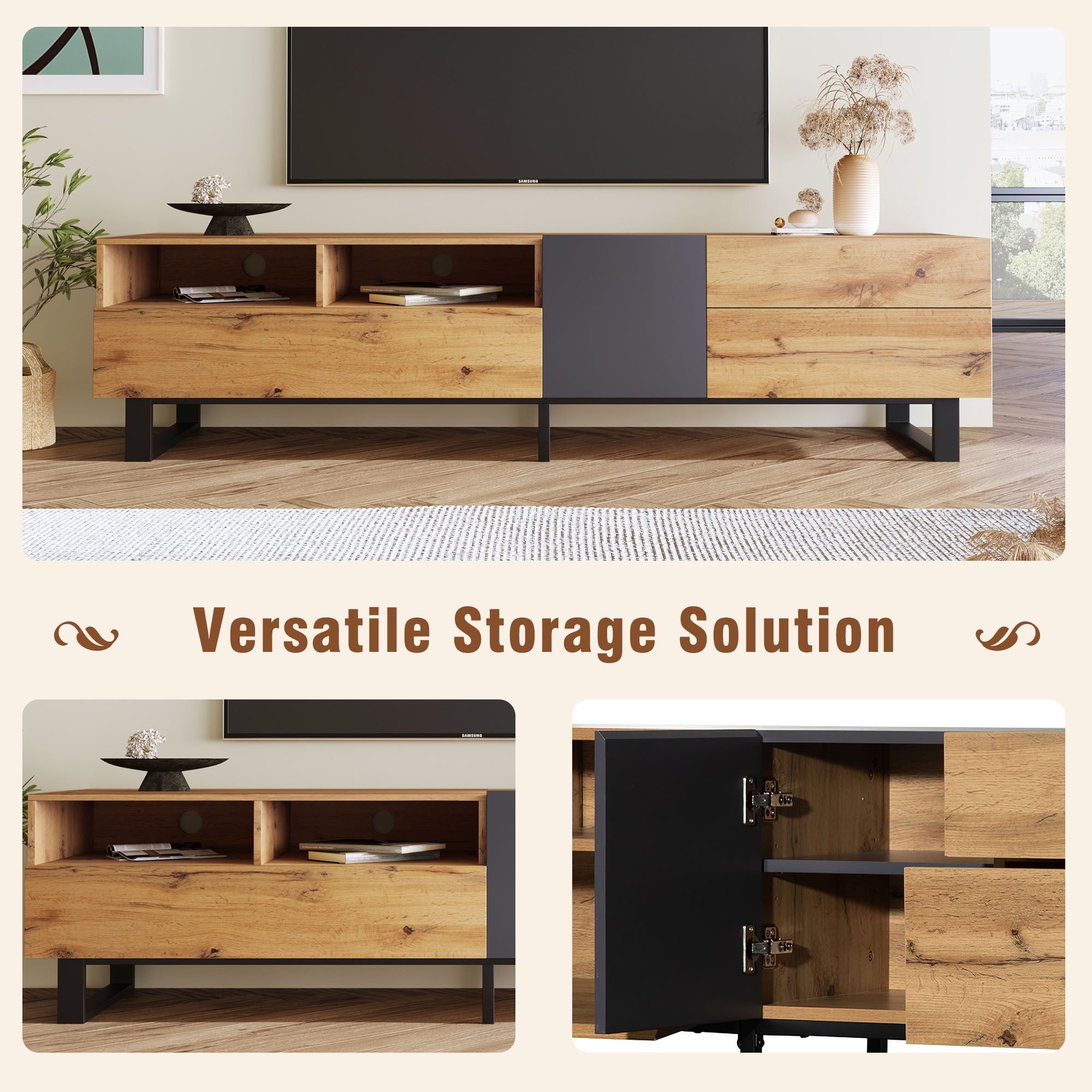 Modern TV Stand for 80'' TV with Double Storage Space