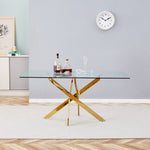 TEMPERED CLEAR GLASS GOLDEN LEG DINNING TABLE 63"