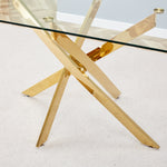 TEMPERED CLEAR GLASS GOLDEN LEG DINNING TABLE 63"
